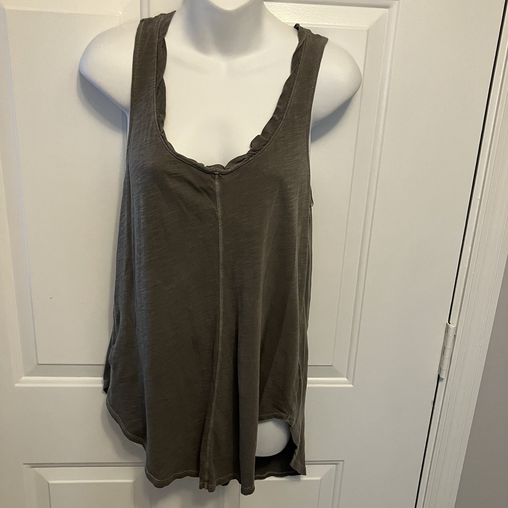 Anthropologie Pure + Good Sz Small Olive Green Boho Grunge Tank Top Shirt Womens - Picture 1 of 6